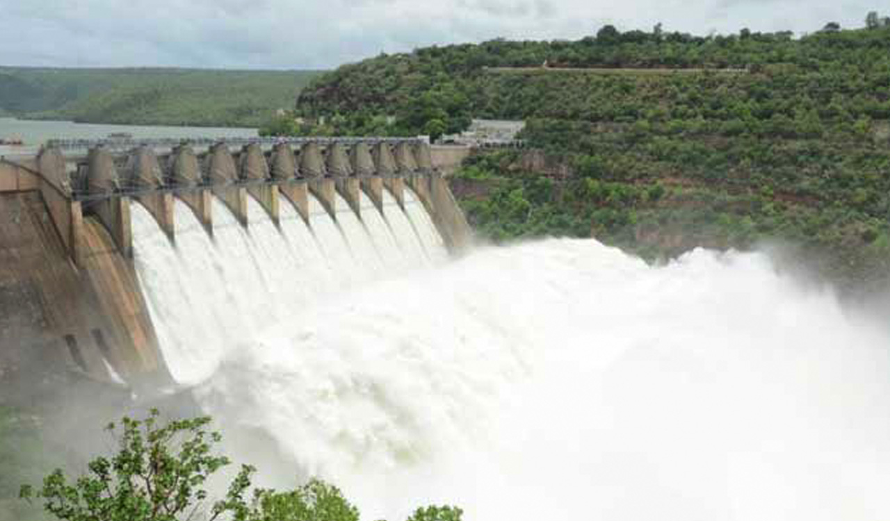 Water levels rise; 10 crest gates of Srisailam dam lifted