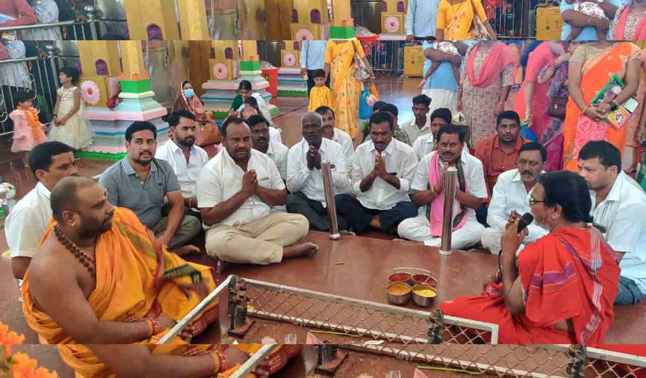 TRS activists perform special prayers at Basar temple