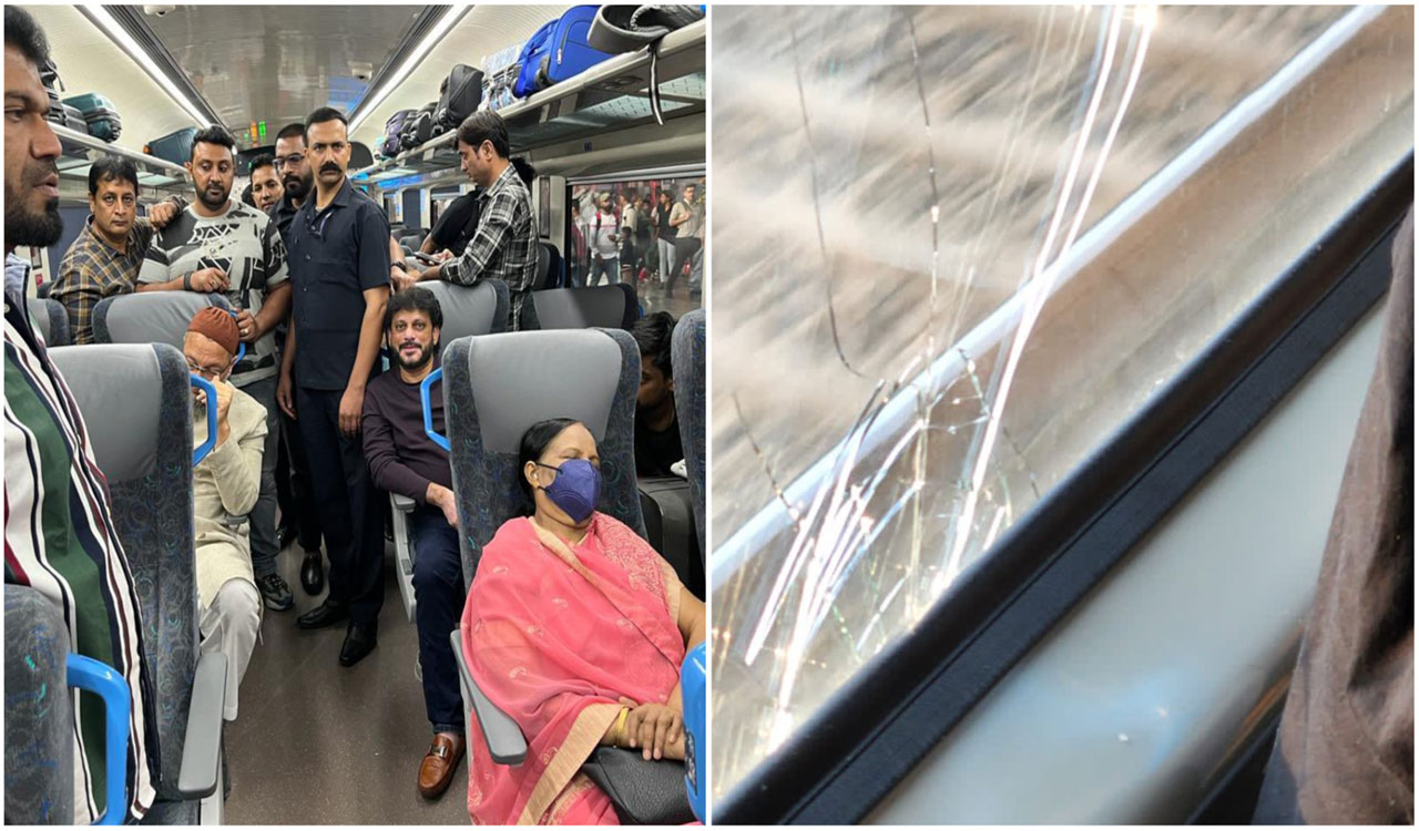 Unidentified persons break window glass of Vande Bharat Express with Owaisi onboard in Gujarat