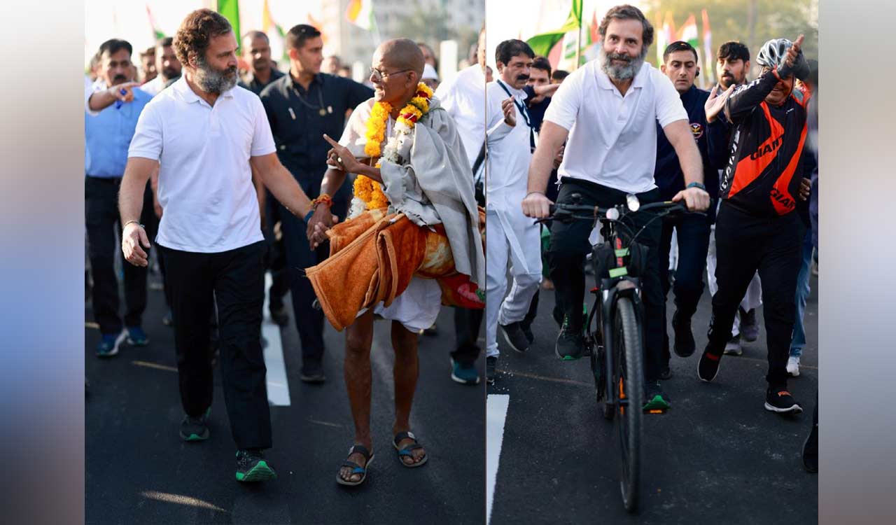 Bharat Jodo Yatra heads for Ujjain in MP; Rahul Gandhi seen riding bicycle briefly
