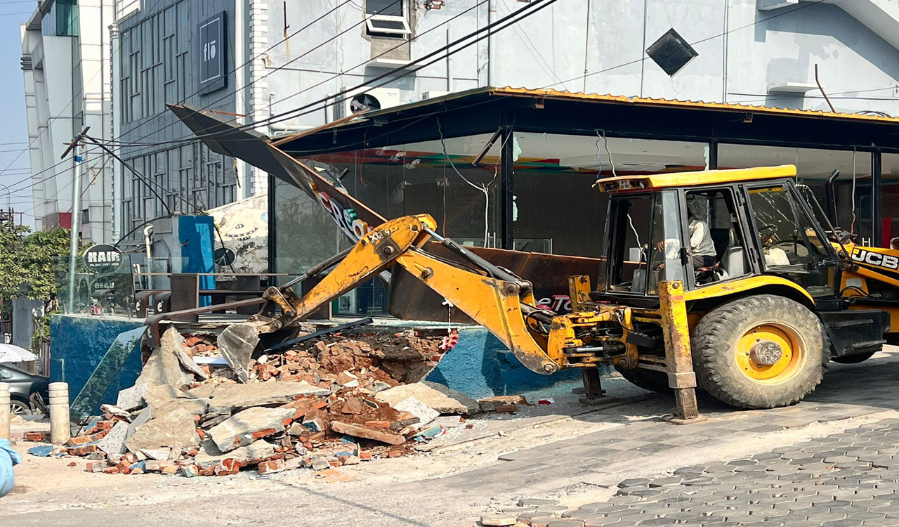 Illegal construction at hotel of MLA poaching case accused demolished in Hyderabad