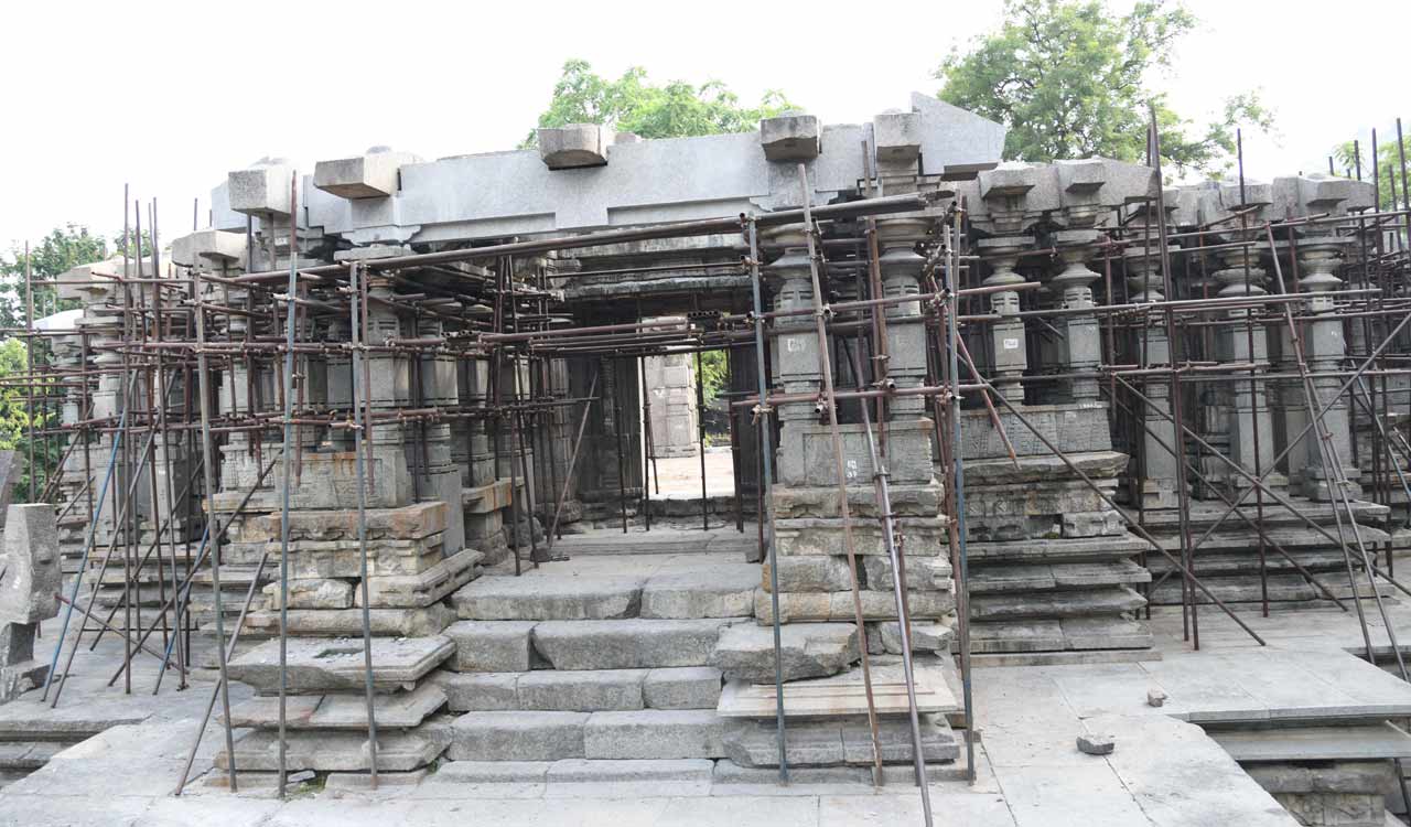 Hanamkonda: Thousand Pillar temple restoration works in full swing