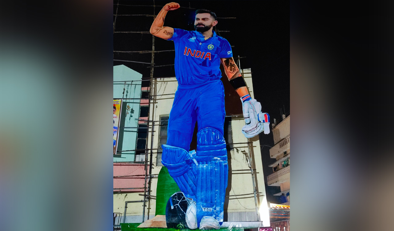Virat Kohli’s giant cutout comes up in Hyderabad on his birthday