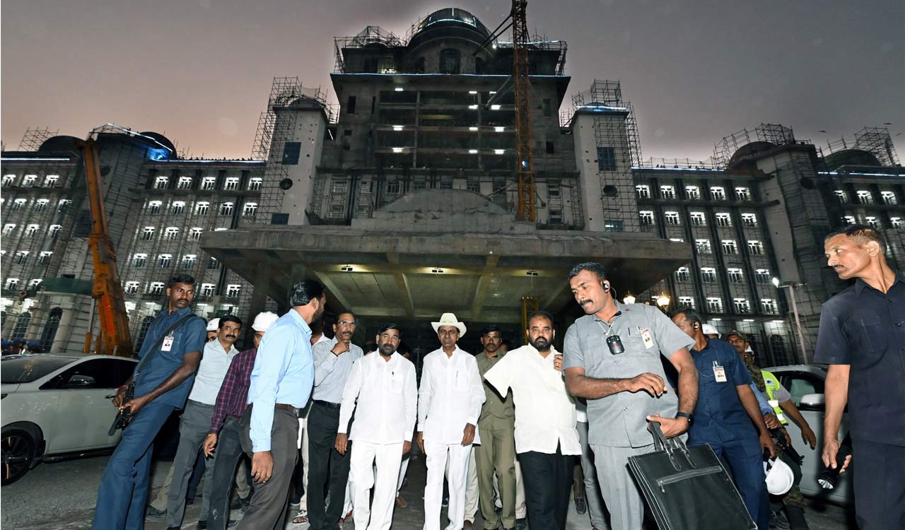 CM KCR inspects ongoing works of Telangana Secretariat complex