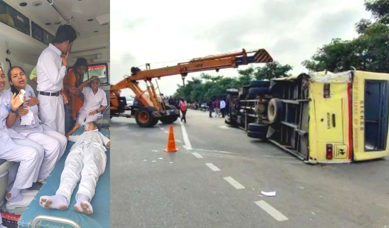 15 nursing students injured in road accident in Nalgonda