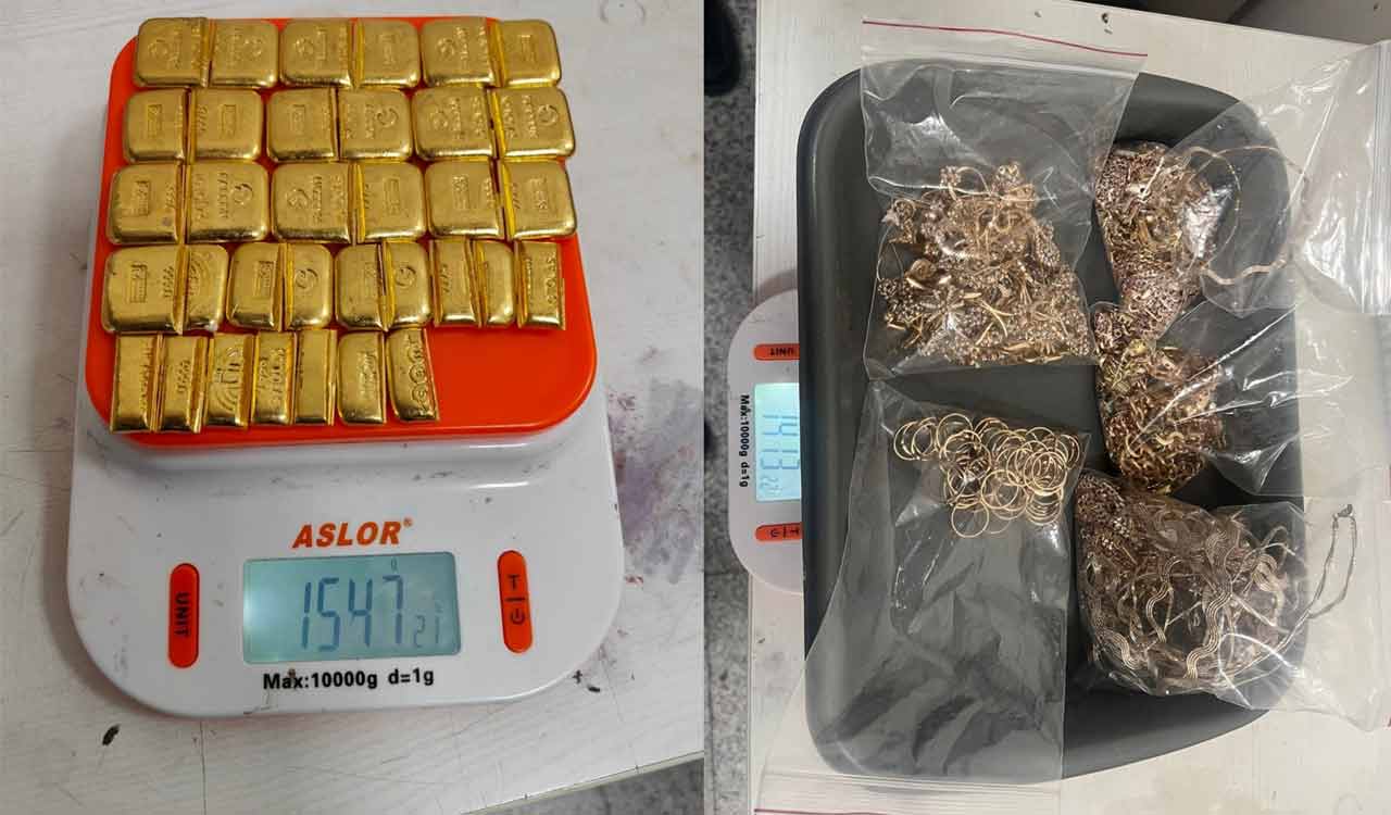 Gold valued at Rs 1.38 crore seized at Hyderabad airport