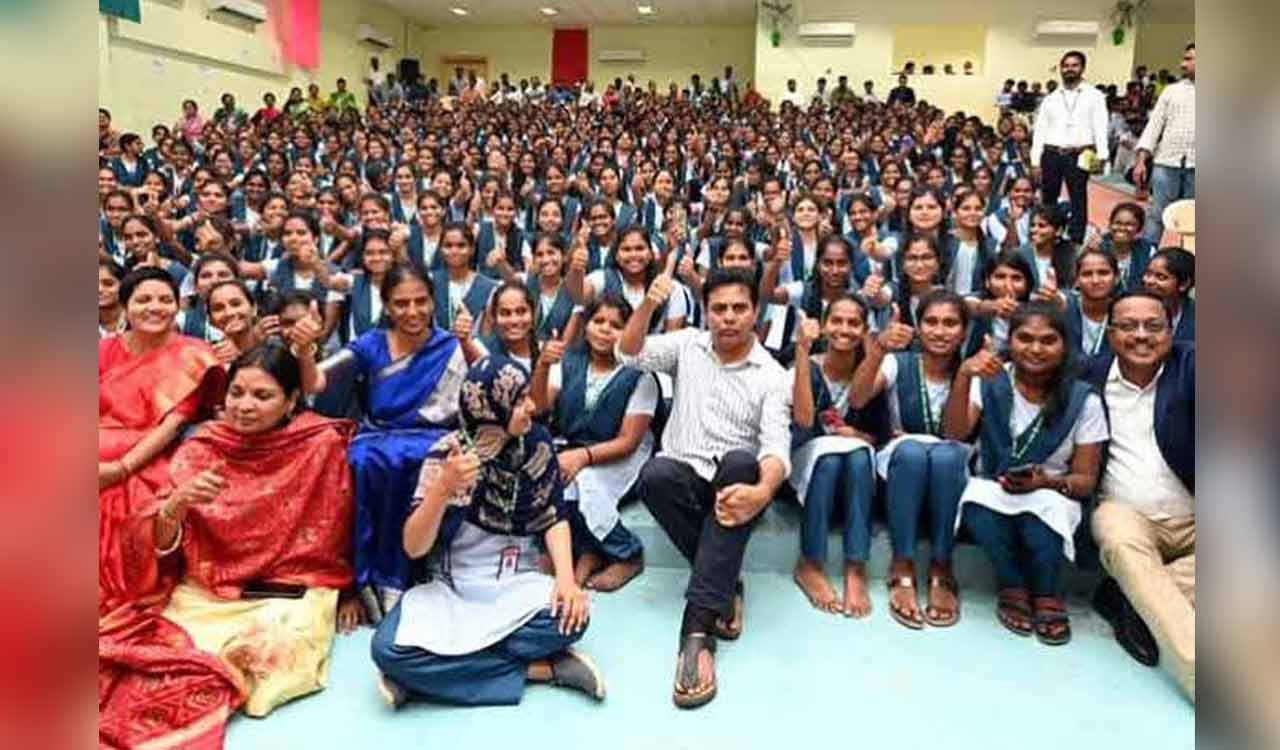KT Rama Rao hands over laptops, uniforms to RGUKT-Basar students