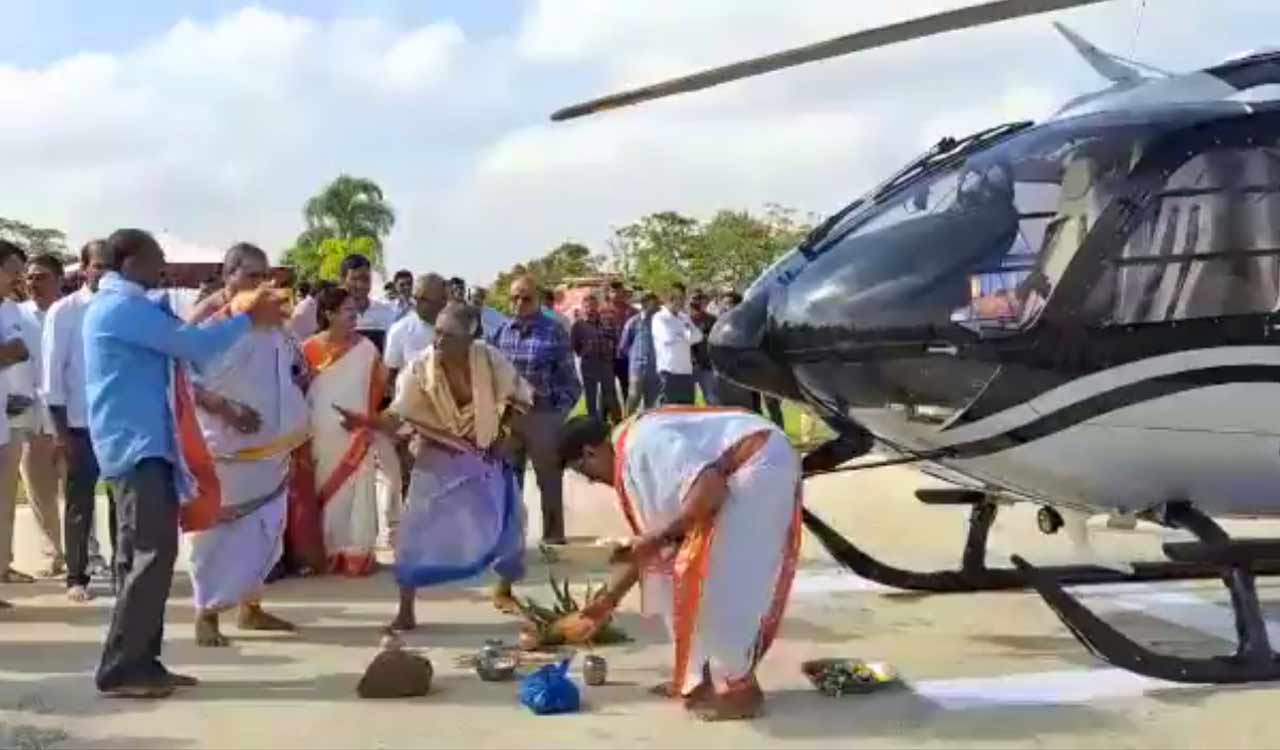 Telangana businessman takes helicopter to temple for ‘vahan puja’