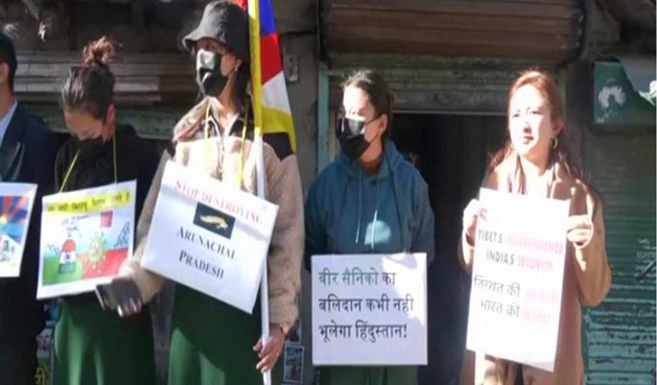 Tibetan refugees protest against Chinese aggression in Tawangng