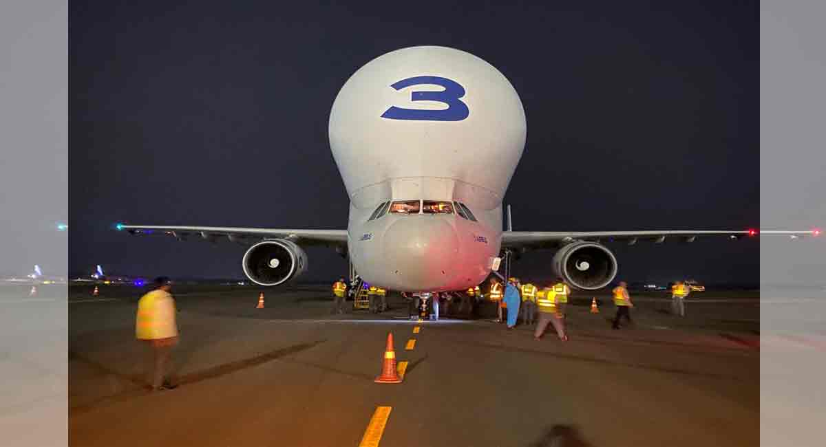 Iconic Beluga super transporter lands at RGIA, Hyderabad 