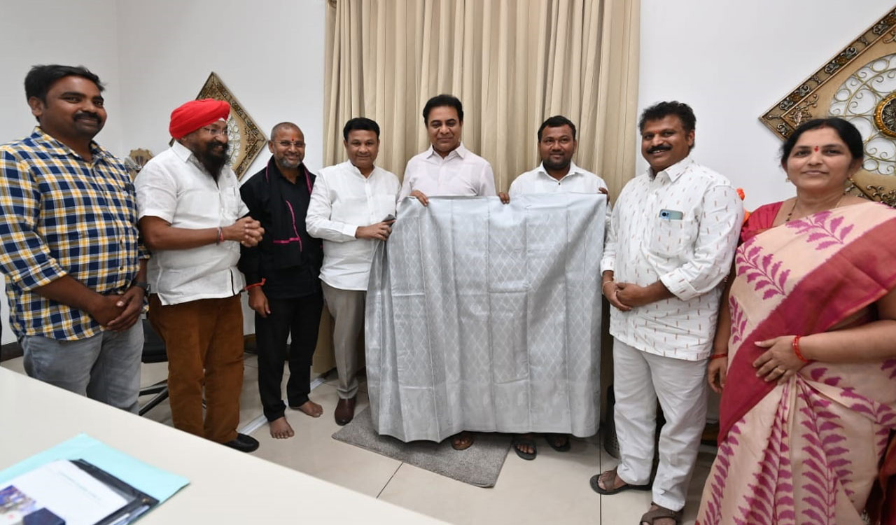 KTR unveils fragrance emitting silver saree