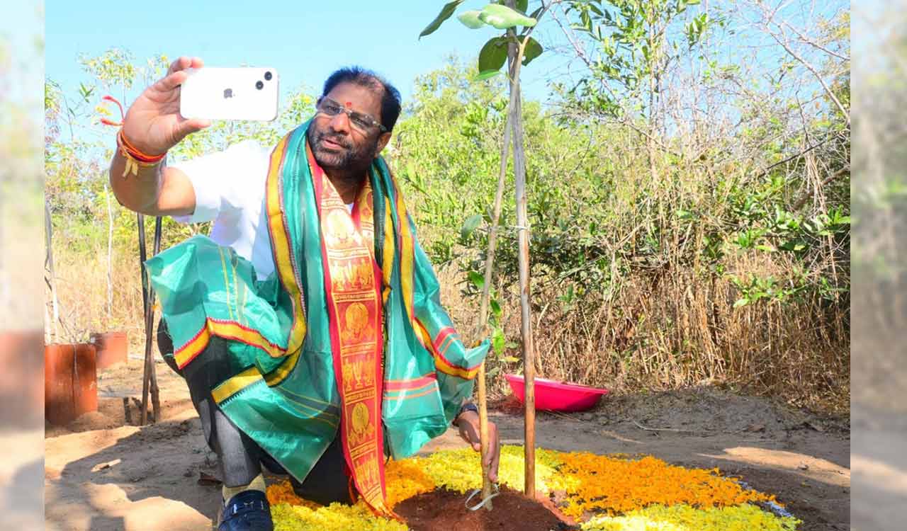 MP Ravichandra joins Green India Challenge, plants saplings