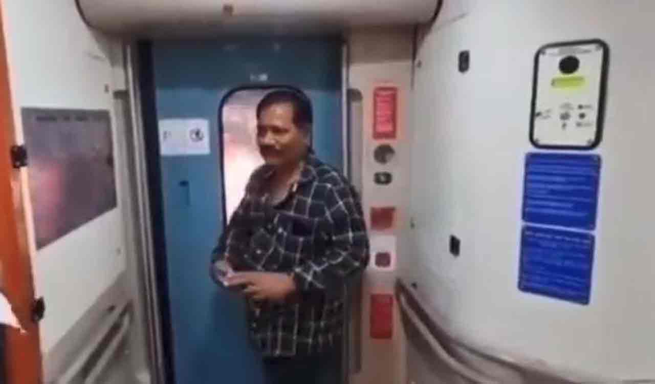 Watch: Man boards Vande Bharat train to click selfie, gets locked