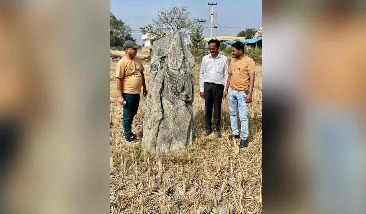 Telangana: 1000-year-old ‘dwarapala’ sculpture found in Siddipet; biggest seen so far