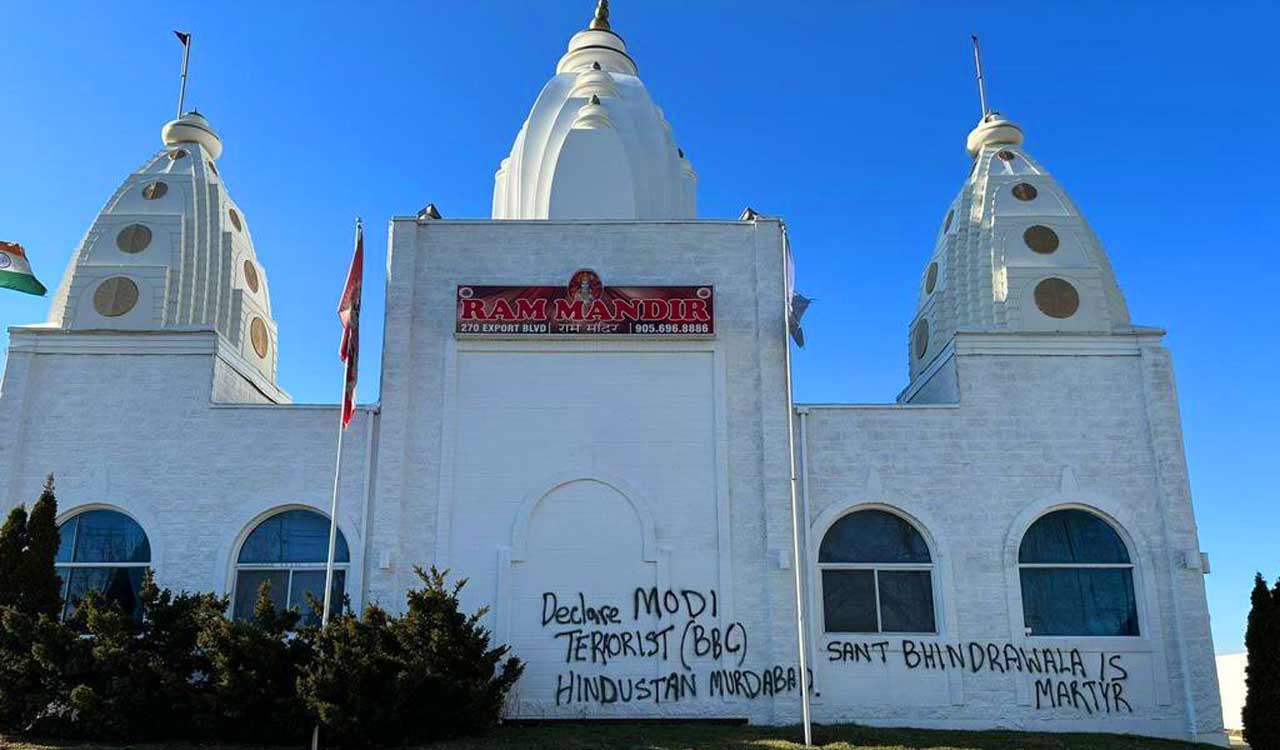 Anti-India graffiti by Khalistani extremists on Ram Mandir in Mississauga; India raises issue with Canada