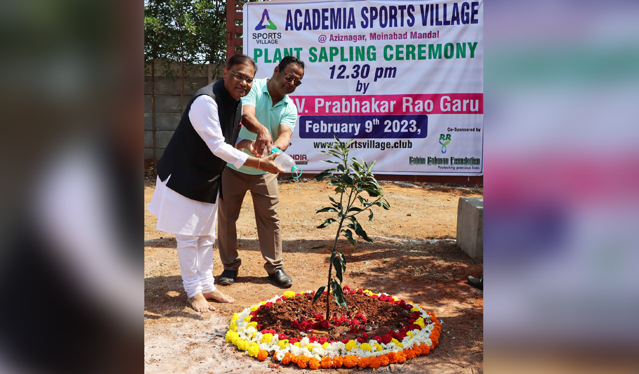 Hyderabad: PV Prabhakar Rao plants sapling at Academia Sports Village
