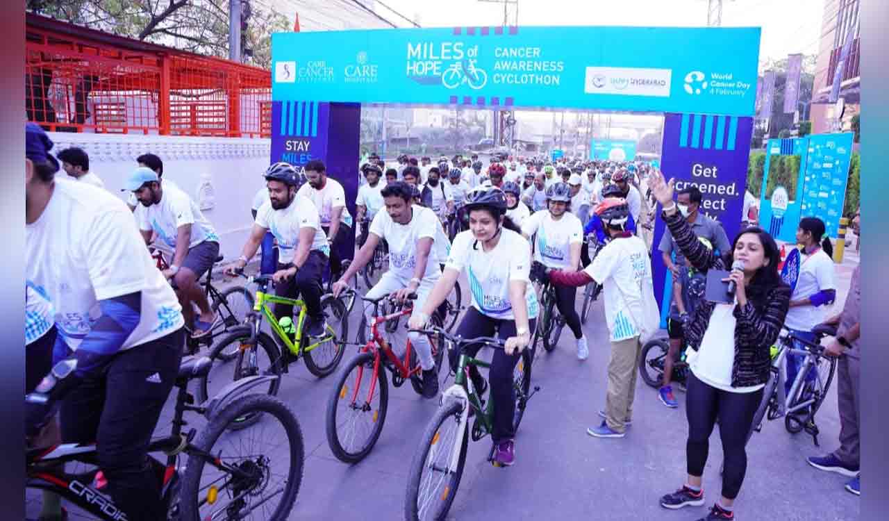 Hyderabad: Care Hospitals organises cyclothon to create cancer awareness
