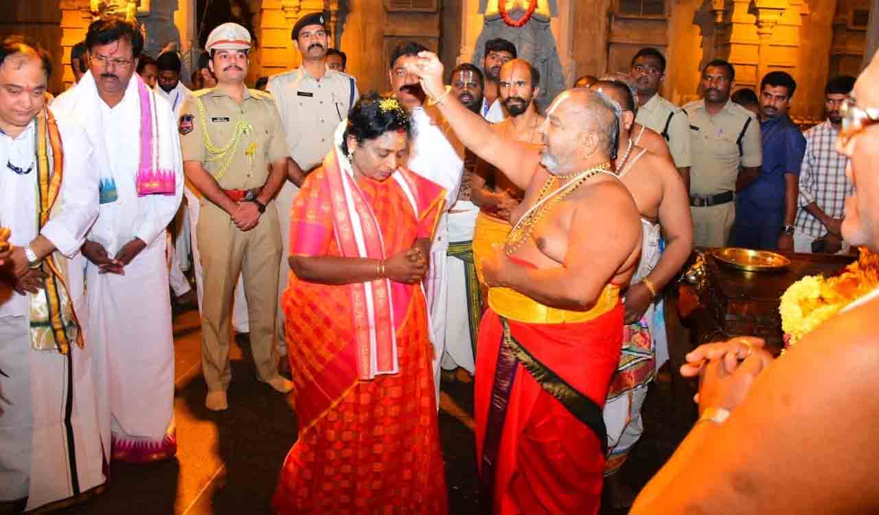 Governor visits Yadadri before her budget speech in Telangana Legislature