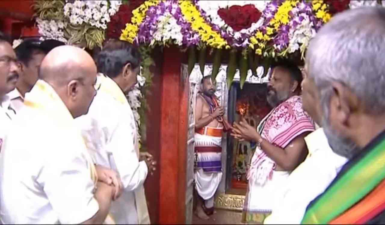 CM KCR reaches Kondagattu temple, to review temple development project