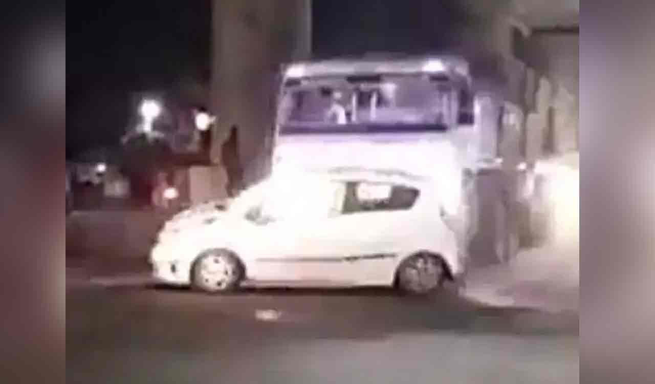 Drunk container driver drags car for 3 km in UP, passengers escape