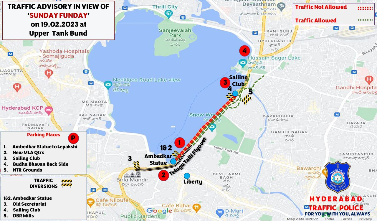 Hyderabad: Traffic restrictions for Sunday-Funday at Tank Bund on Feb 19