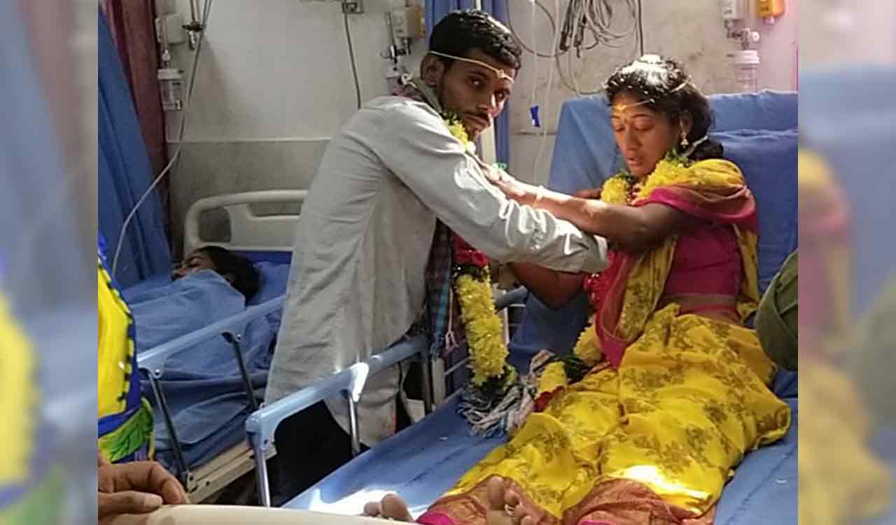 Bride on hospital bed ties the knot with groom in Mancherial