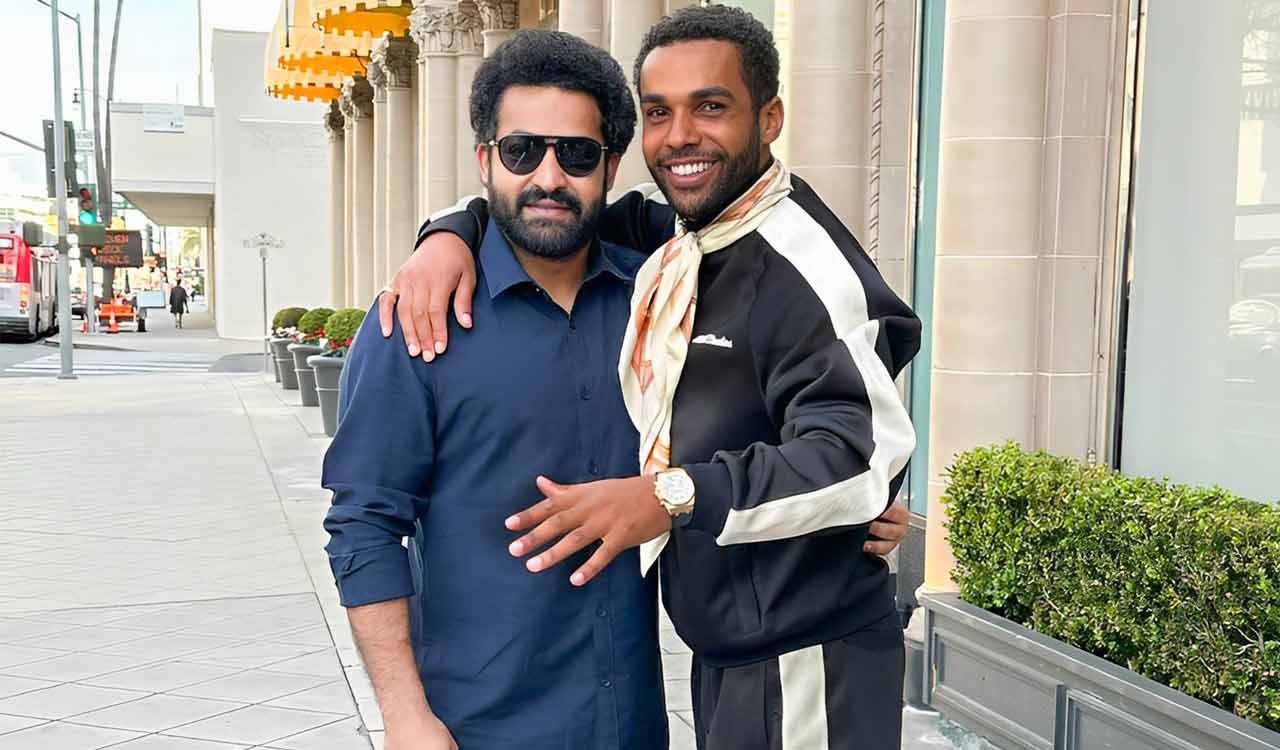 ‘Emily in Paris’ star Lucien Laviscount poses for a picture with Jr NTR  in LA