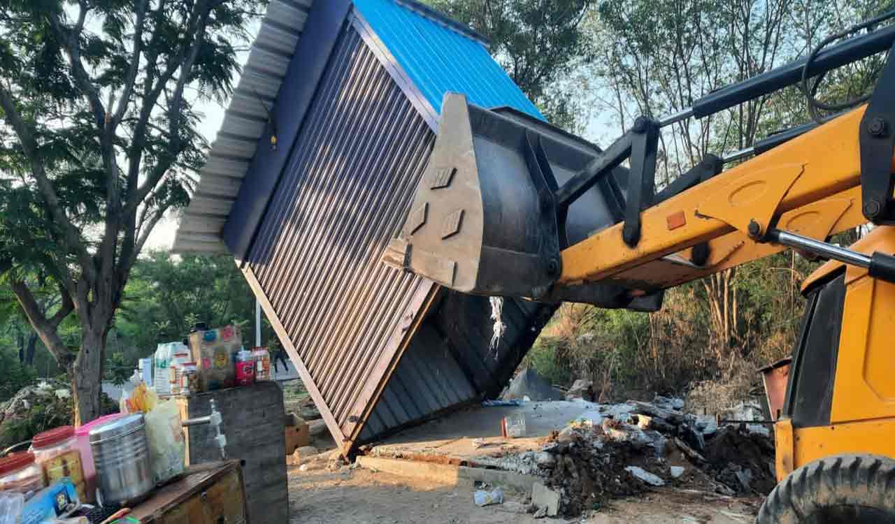 HMDA demolishes illegal structures at Shamshabad