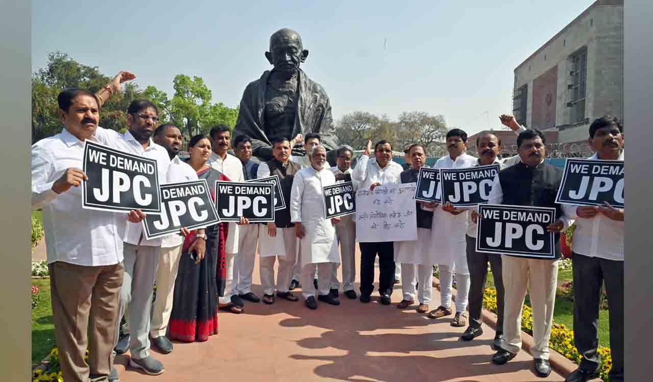 BRS stages protests in Parliament over Hindenburg-Adani report for second day