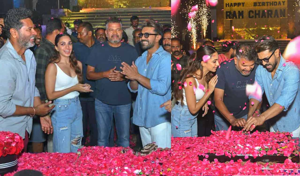 Ram Charan cuts birthday cake on RC15 set with Kiara Advani