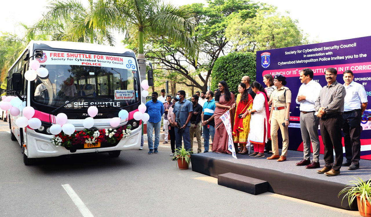 Cyberabad CP Stephen Raveendra flags off She Shuttle service bus