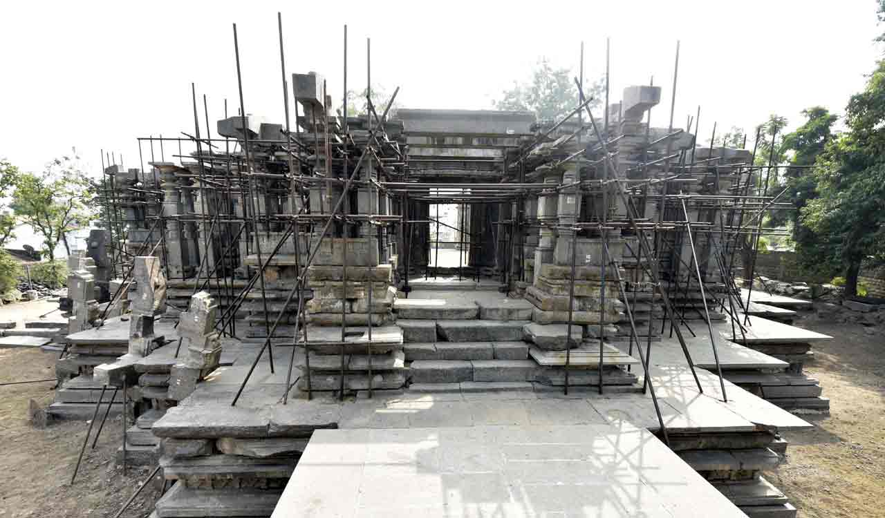 Restoration of Thousand Pillar temple’s Kalyana Mandapam going at snail’s pace