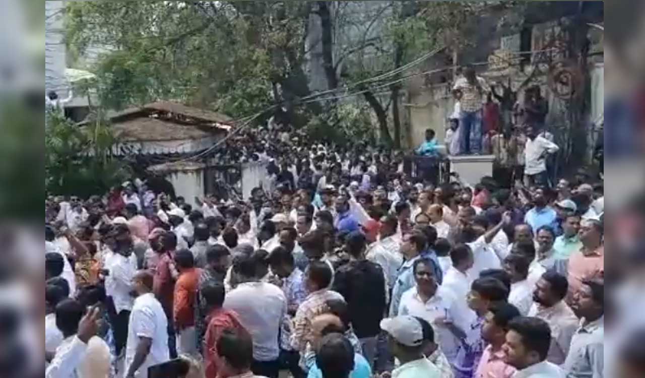 Traffic at Khairatabad comes to a standstill as power utilities employees stage protest