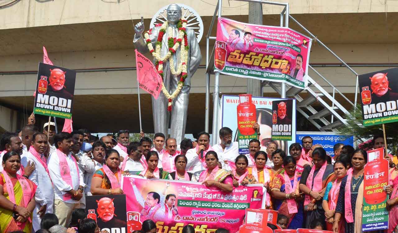 BRS protests over LPG price hike continue for second day