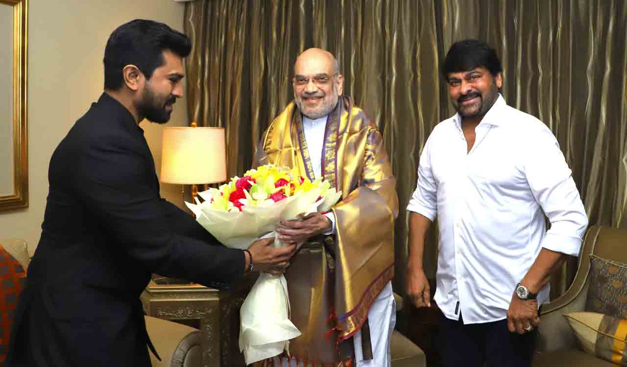 Amit Shah meets and congratulates Ram Charan