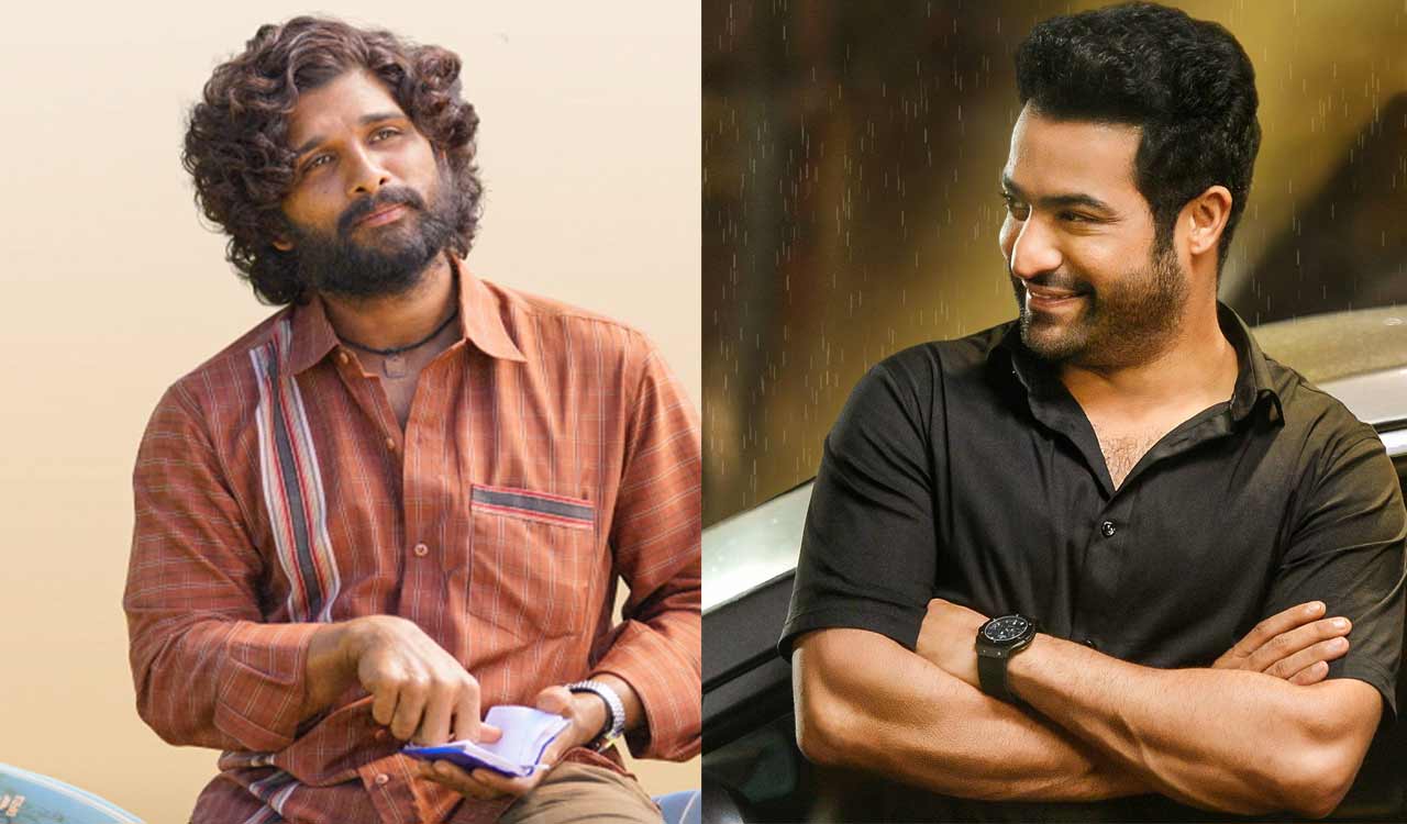 Hyderabad: Jr NTR pays surprise visit to Allu Arjun on ‘Pushpa 2’ set
