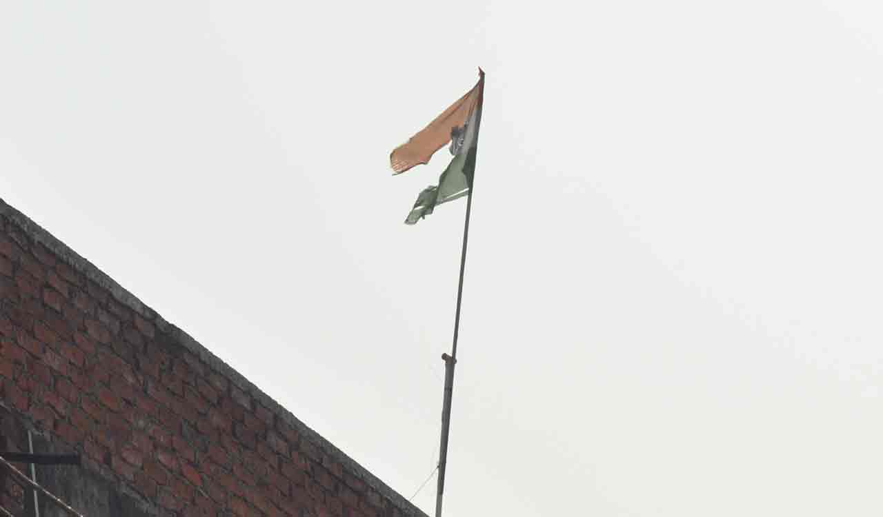 Public continue to hoist damaged flags in Warangal