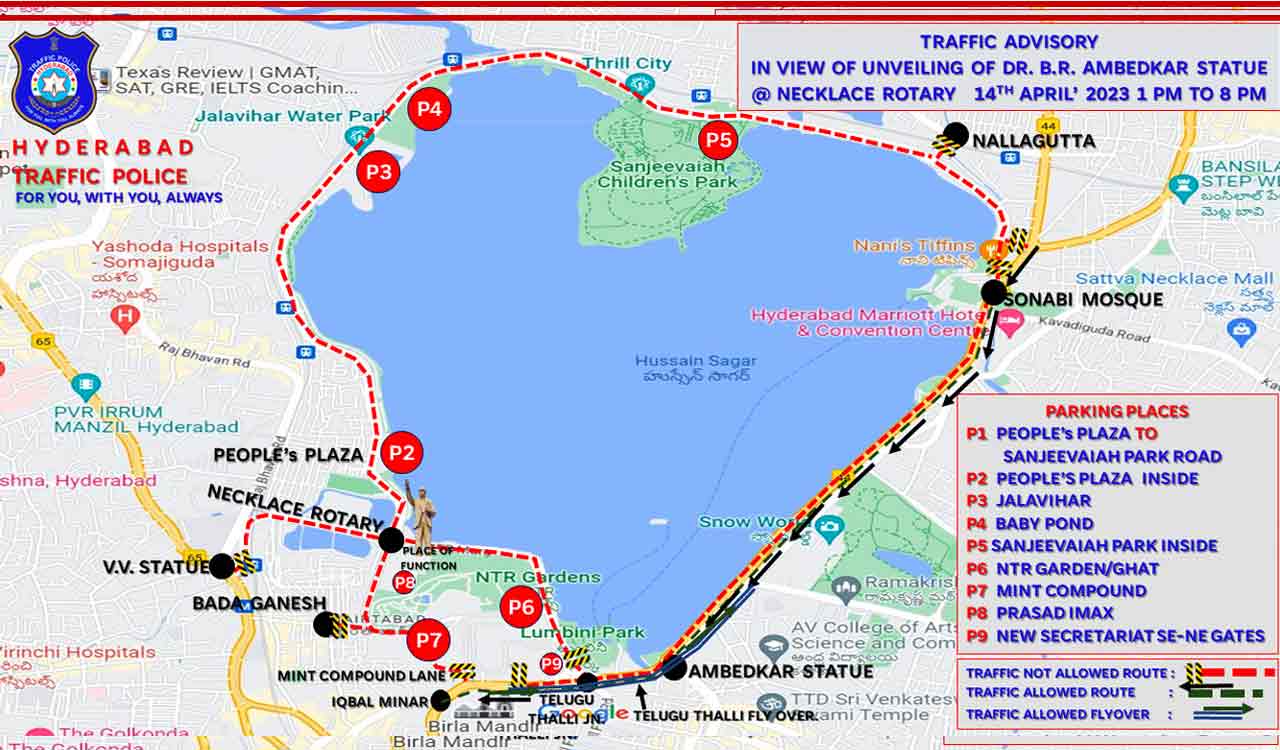 Ambedkar Statue unveiling: Traffic restrictions in Hyderabad on Friday