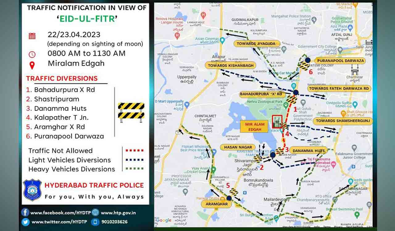 Hyderabad: Traffic restrictions issued for Eid ul Fitr prayers