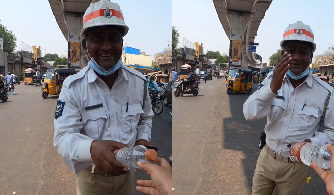 Hyderabad biker distributes water bottles to traffic cops, wins hearts