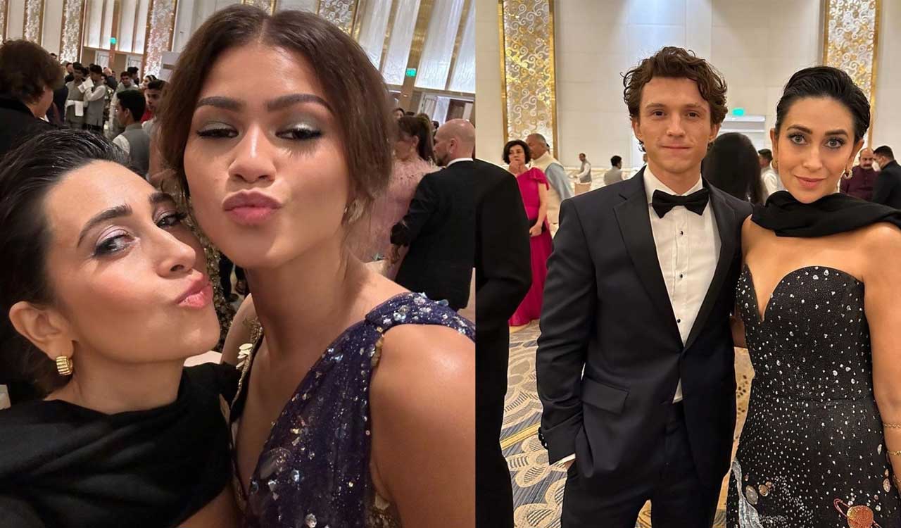 Karisma Kapoor poses with Tom Holland, Zendaya