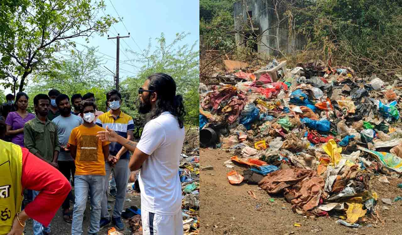 Volunteers conduct a special clean-up at Osmania University stepwell on Earth Day