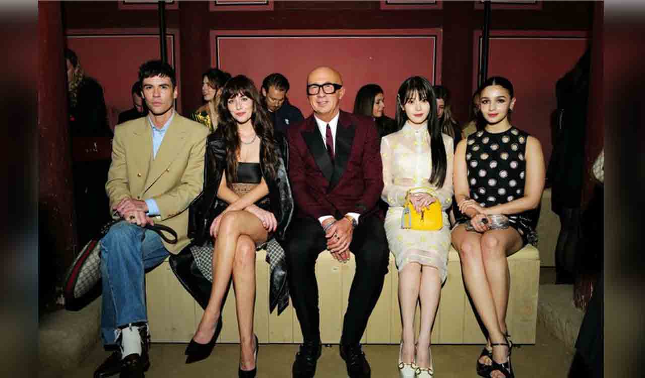 Alia Bhatt poses with K-pop singer IU at Gucci Cruise 2024