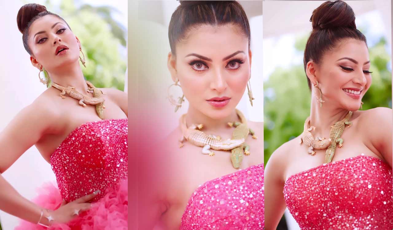 Cannes 2023: Urvashi Rautela adds Alligator Necklace to pink Tulle gown