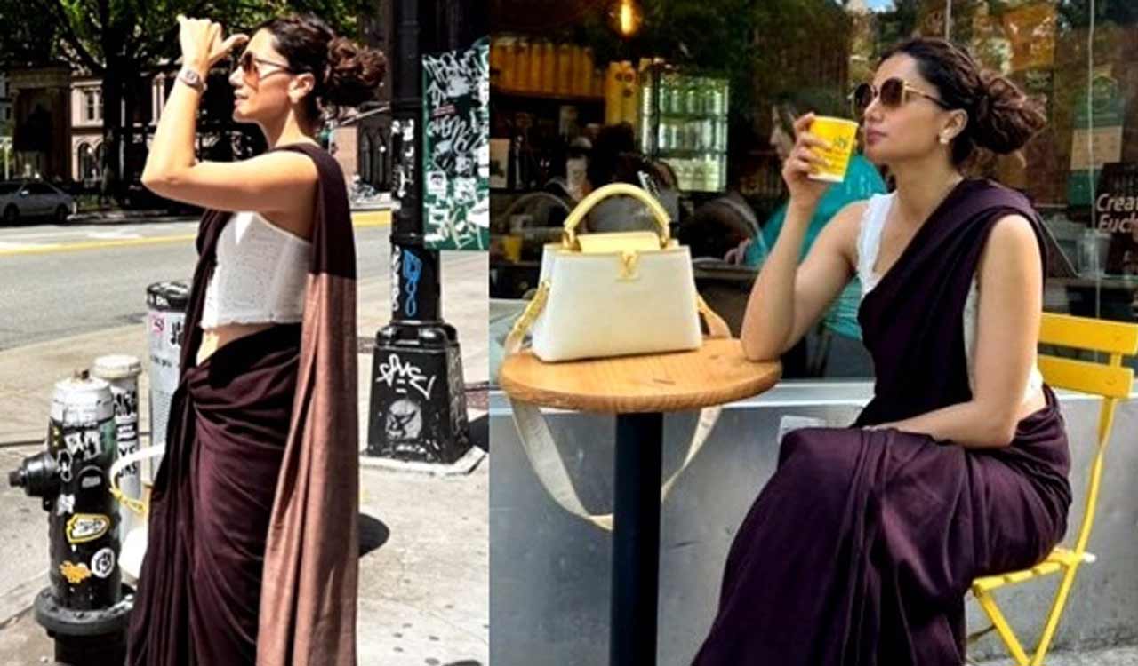 Taapsee Pannu saunters in a saree while vacationing in New York