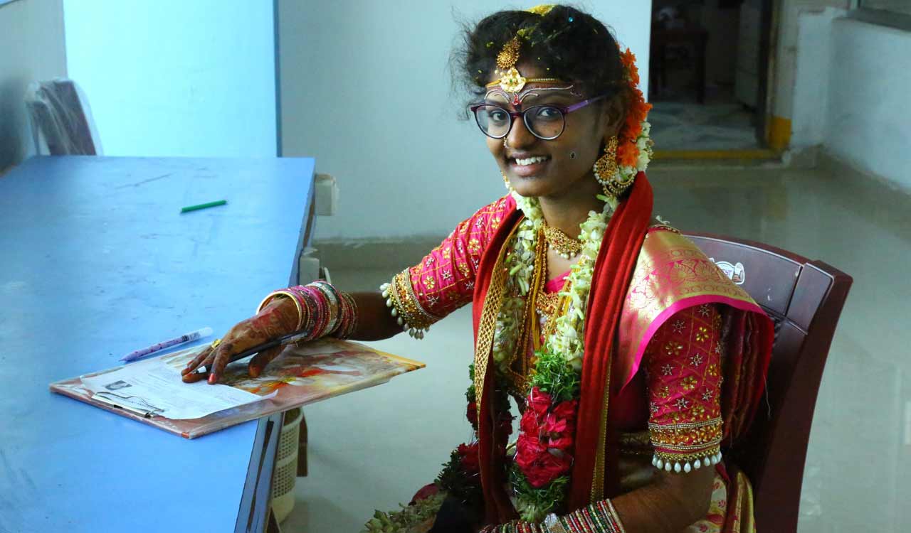 Minutes after wedding, bride writes degree exam in Jagtial