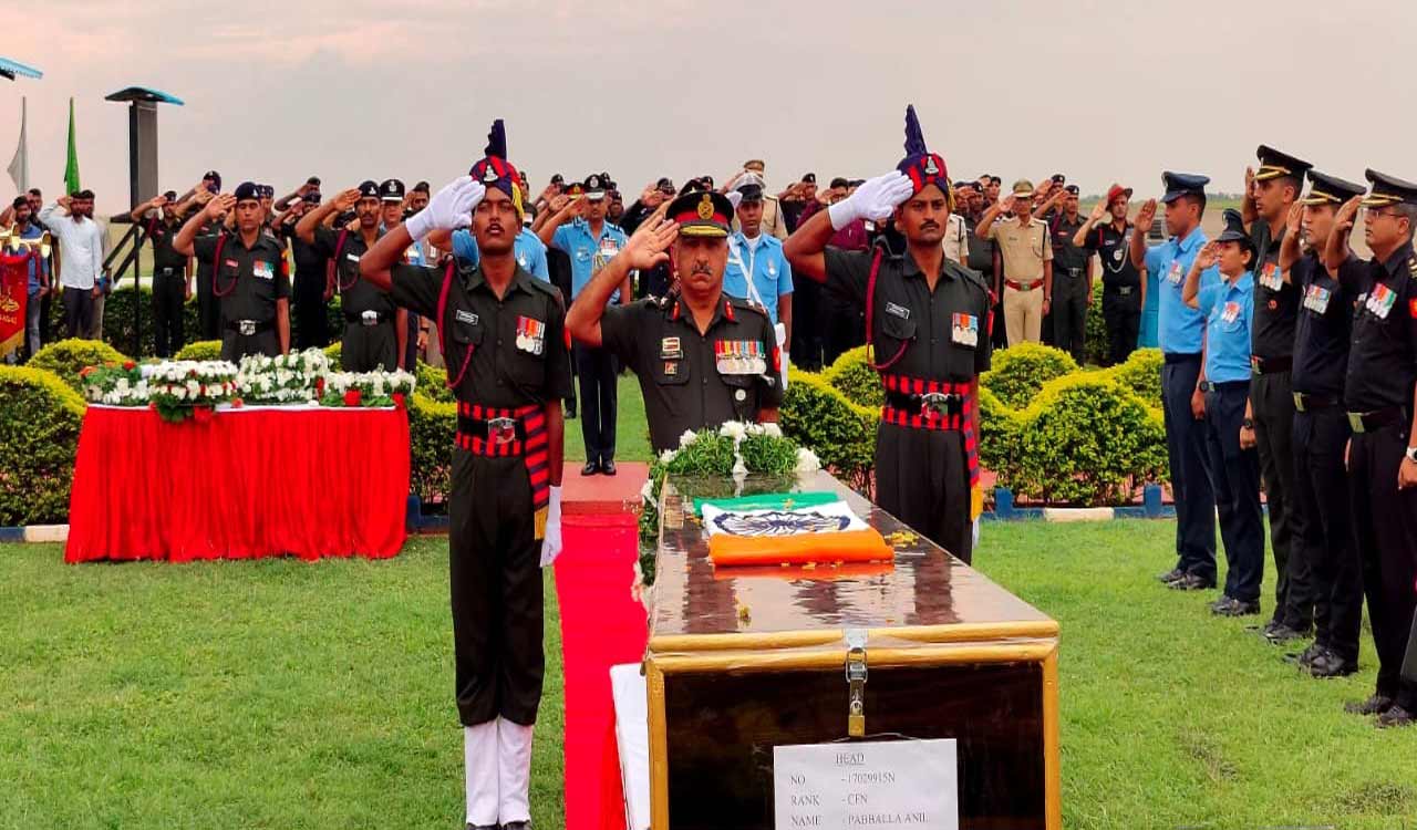 Mortal remains of Pabballa Anil arrive at Air Force Station Hakimpet ...