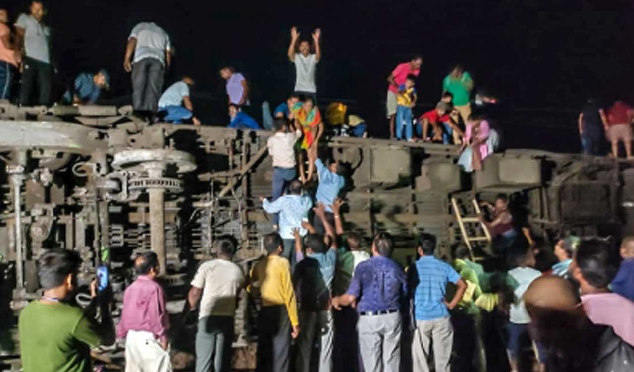 Express train overturns after hitting goods train at Odisha’s Balasore, fatalities feared