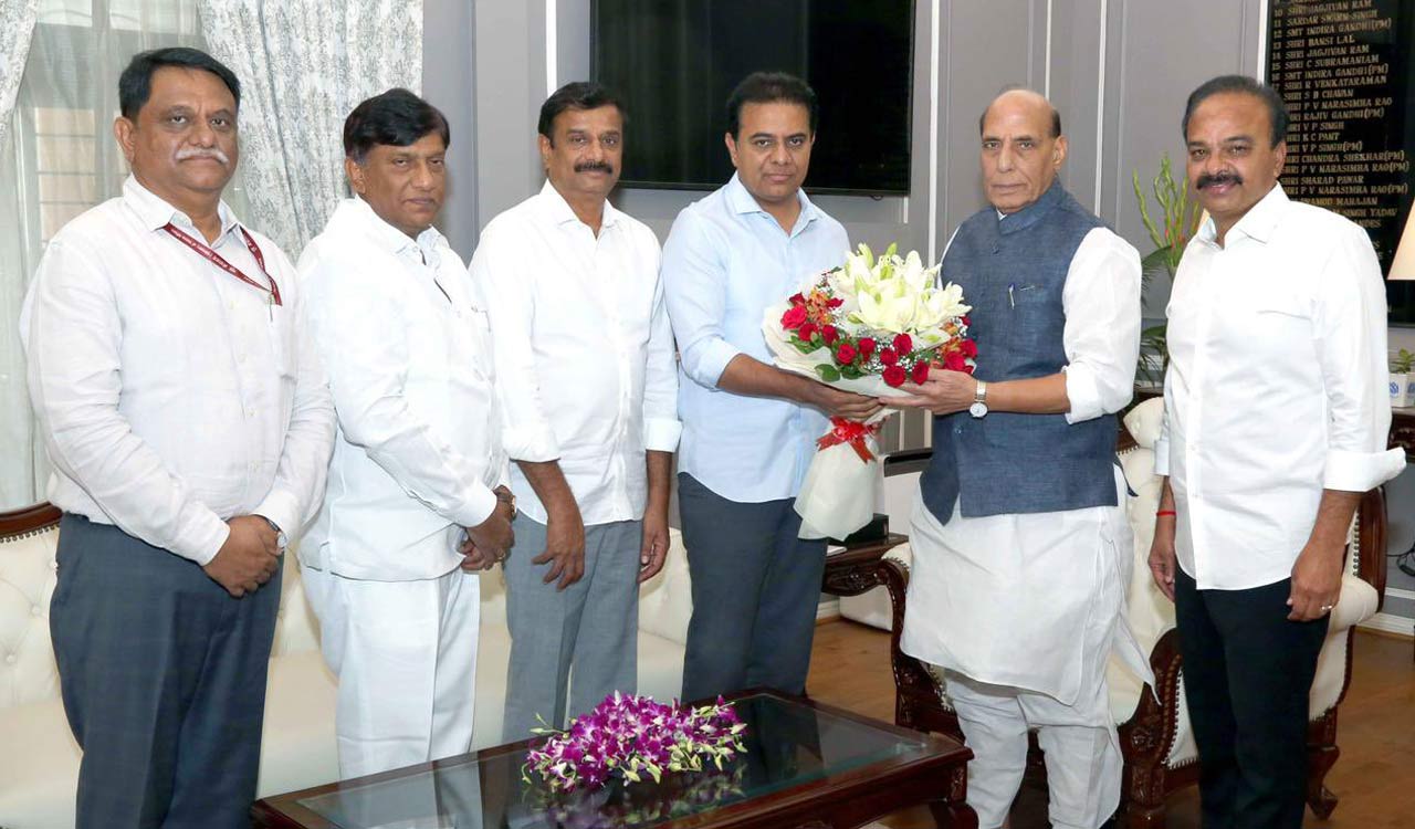 KTR meets Rajnath Singh, seeks transfer of defence lands for Hyderabad’s development