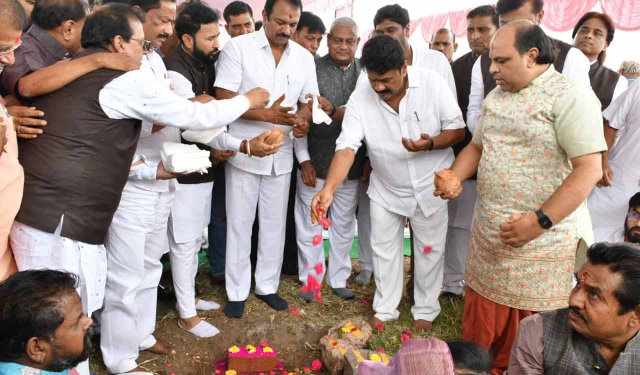 Hyderabad: Minister Srinivas Yadav lays foundation stone for Jain Bhavan at Uppal Bhagayat